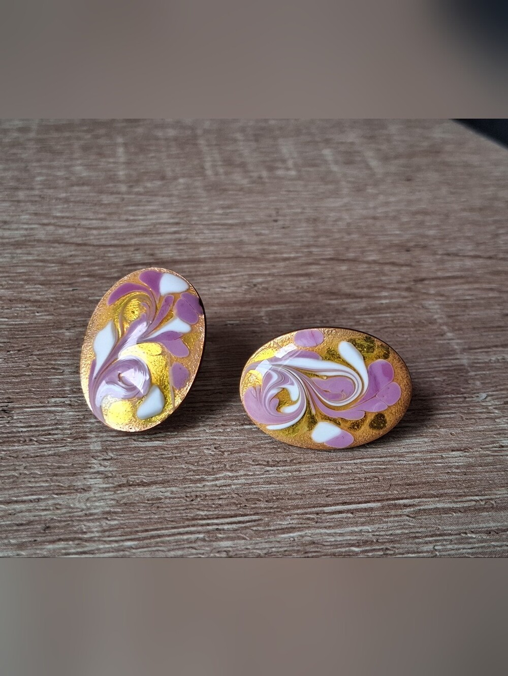 Vintage Mid Century Enamelled Copper Abstract Sceeback Earrings